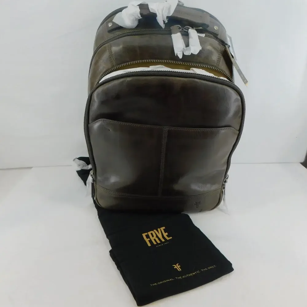 Frye Logan Multi Zip Leather Brown Slate Travel Backpack